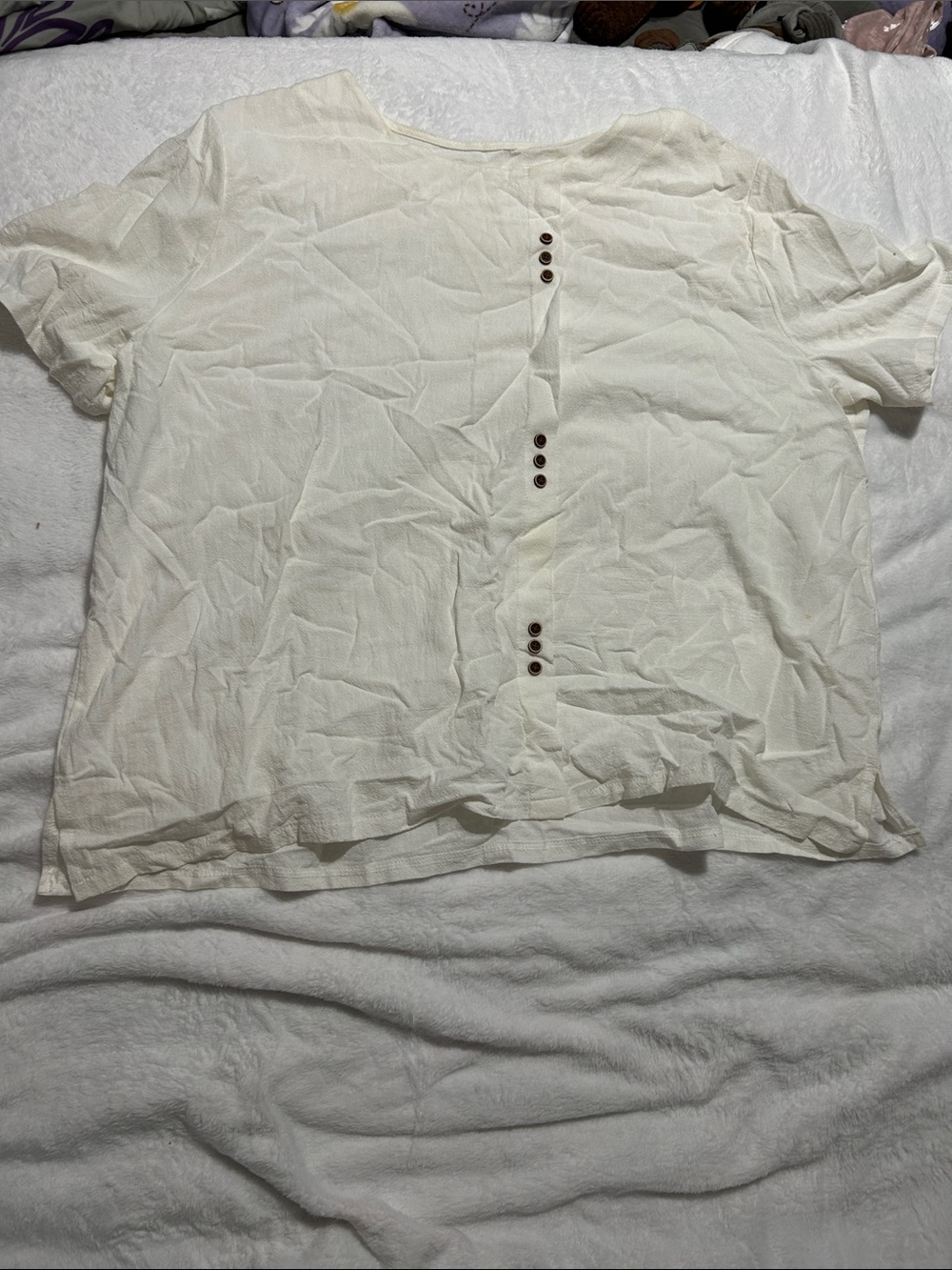 Cream Button-Accent Short Sleeve Top